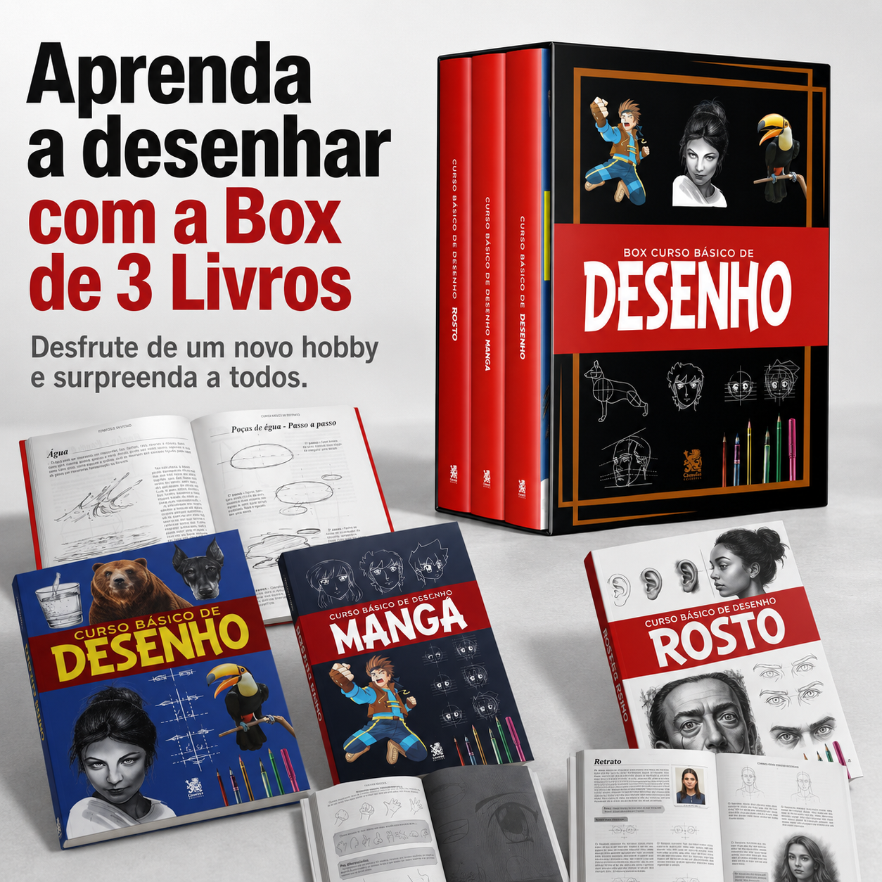 Box Curso Básico de Desenho com os 3 livros